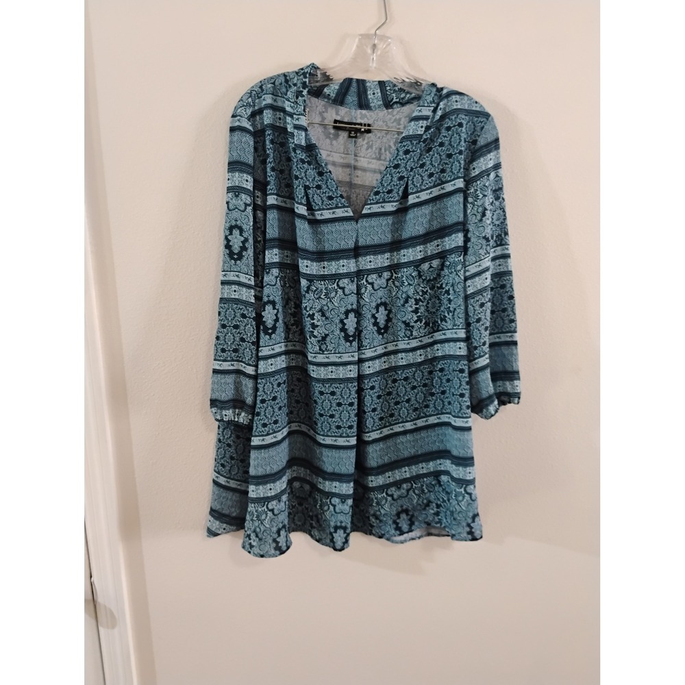 Living Doll Los Angeles Teal Paisley Medallion Tunic Top 1X Plus Size